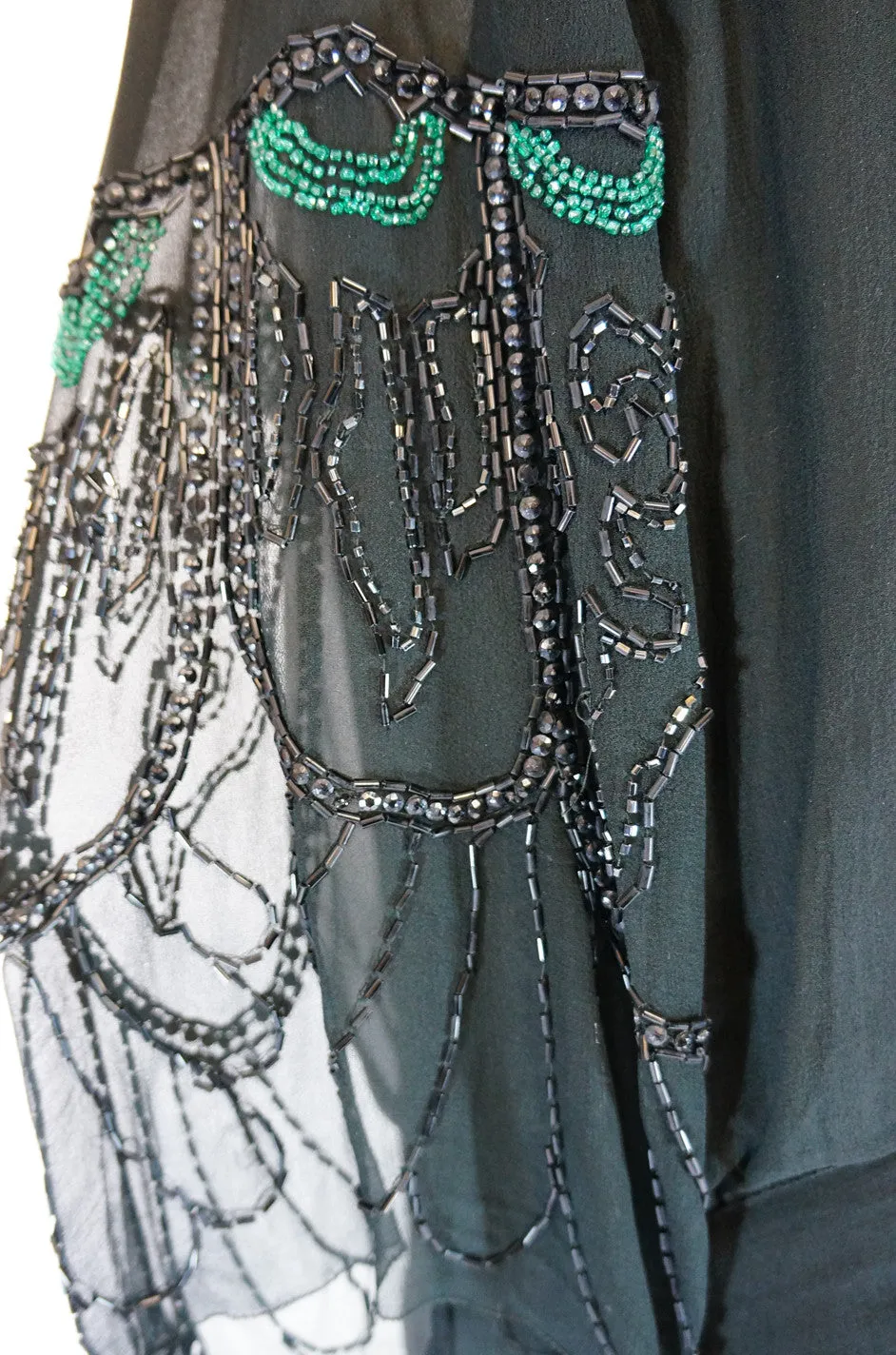 1920s Black & Green Beaded Silk Flapper