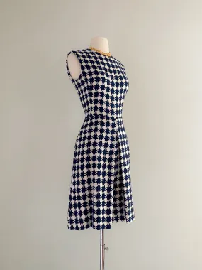 1960's Joan Leslie Navy Blue and White Houndstooth Jumpsuit / Sz M