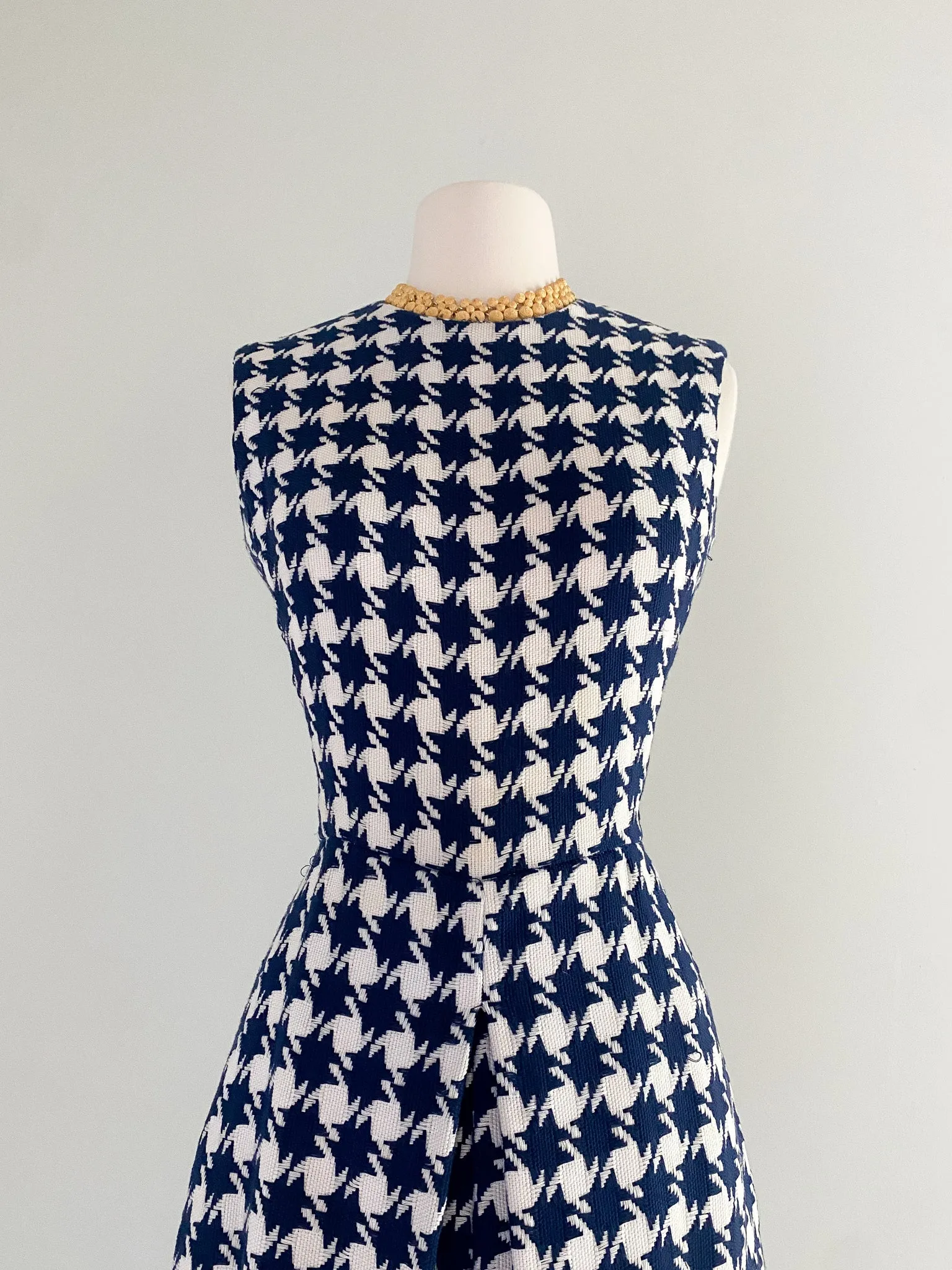 1960's Joan Leslie Navy Blue and White Houndstooth Jumpsuit / Sz M