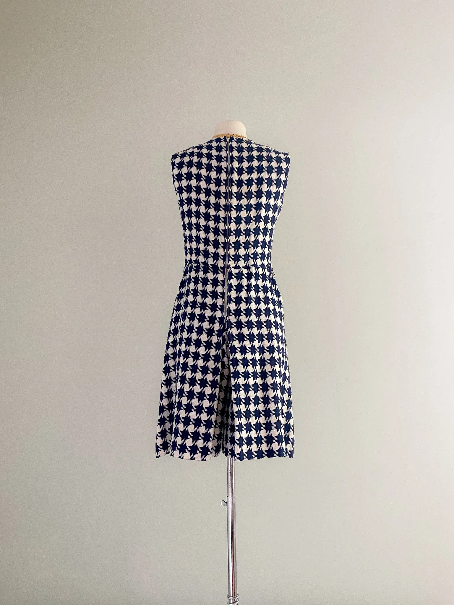 1960's Joan Leslie Navy Blue and White Houndstooth Jumpsuit / Sz M