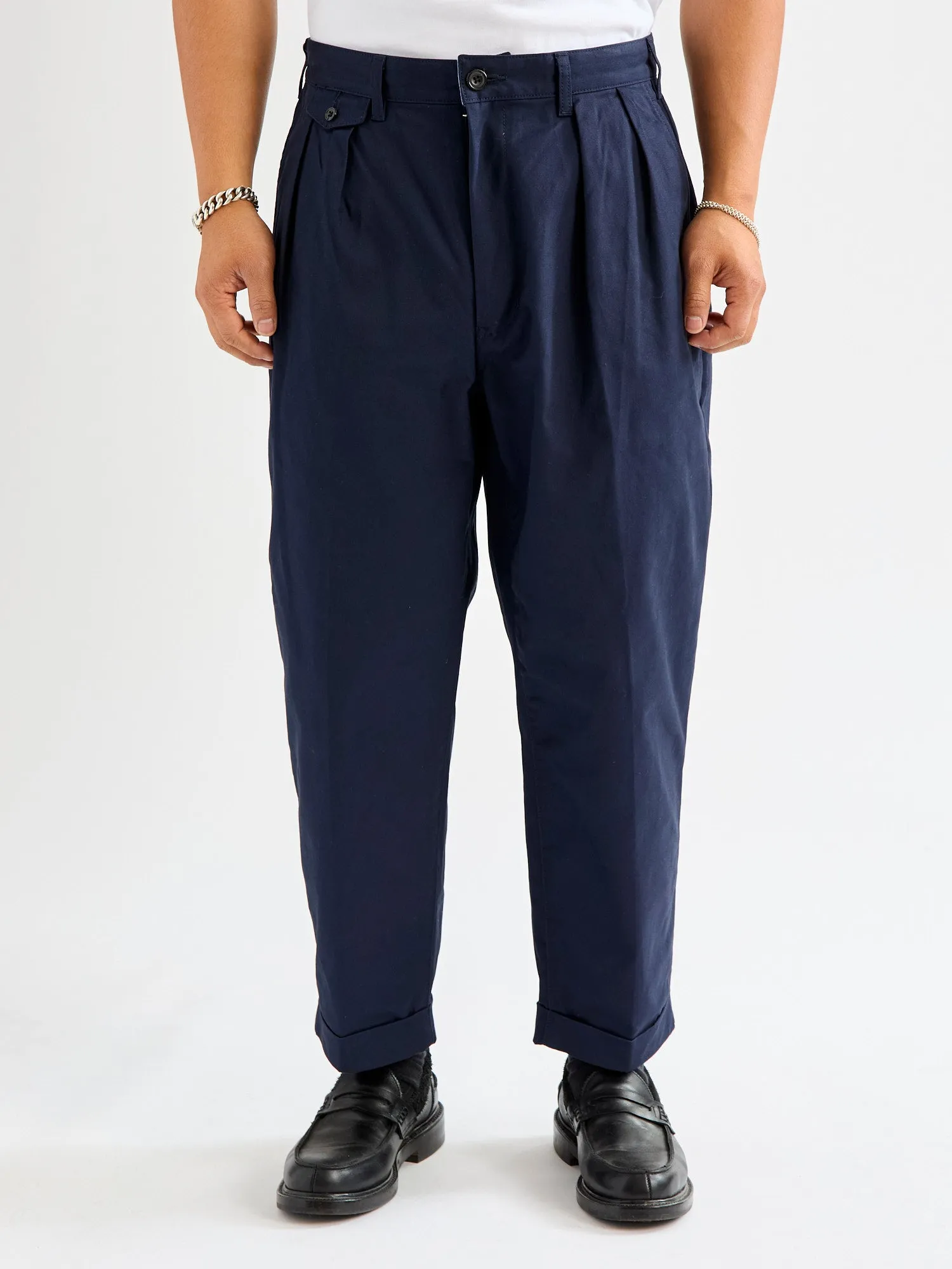 2-Pleat Twill Trousers in Navy