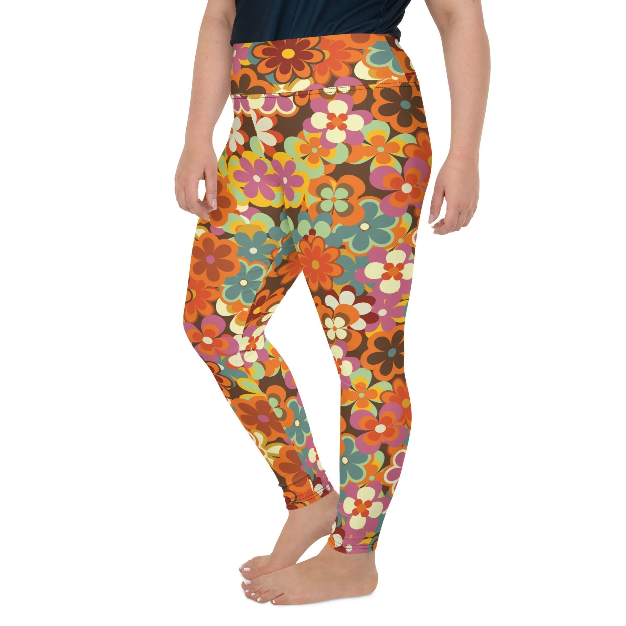 70s Flower Pattern Plus Size Leggings