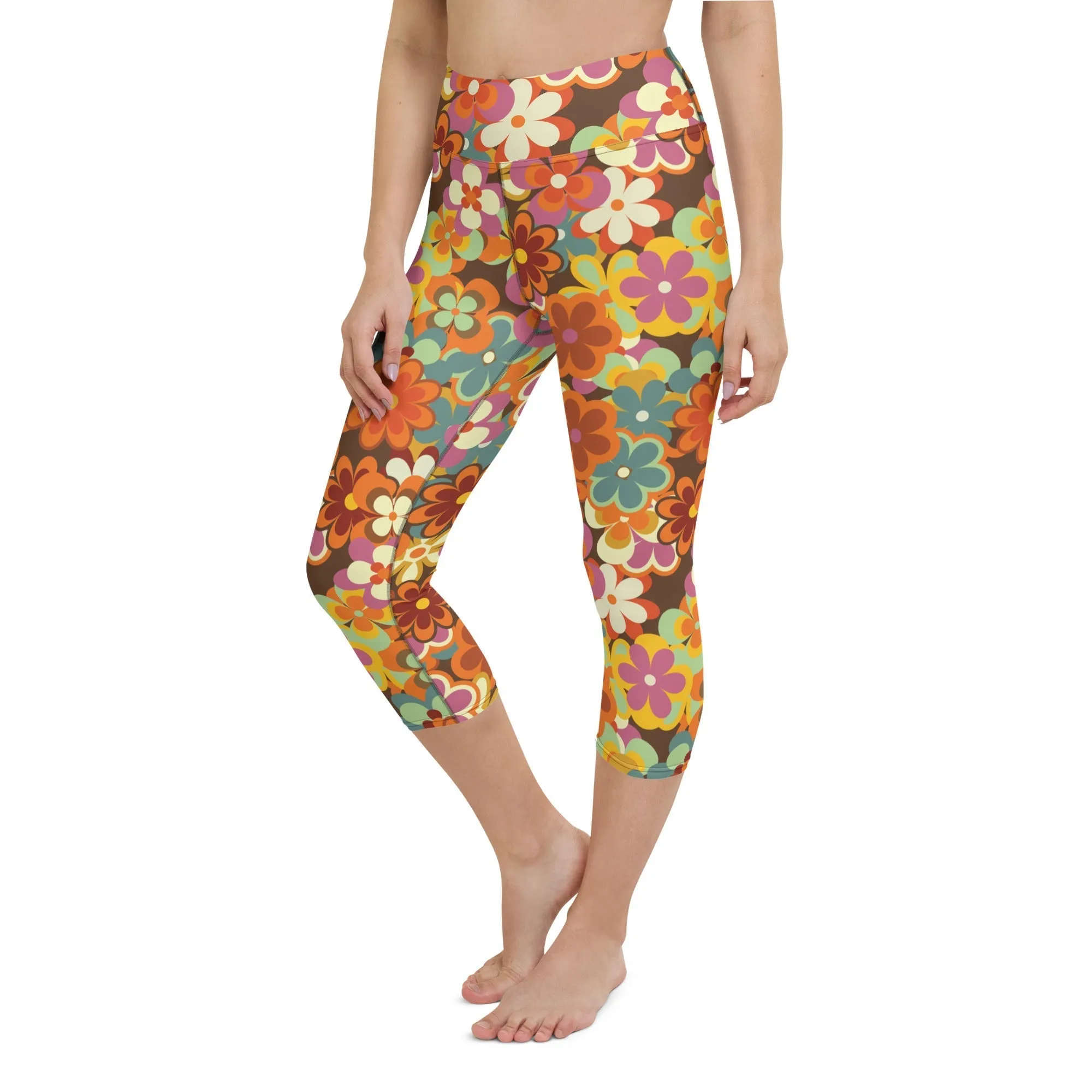 70s Flower Pattern Yoga Capris