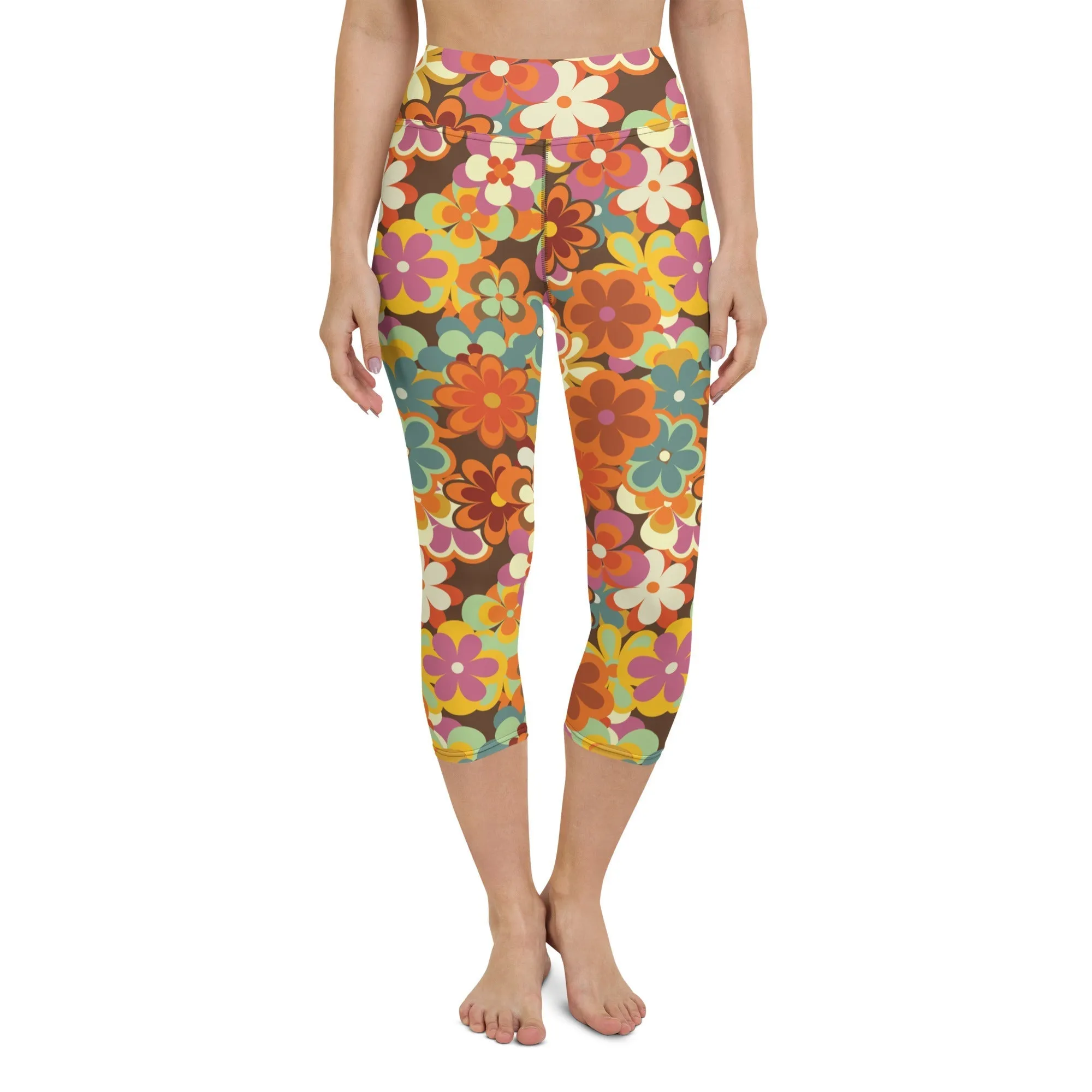 70s Flower Pattern Yoga Capris