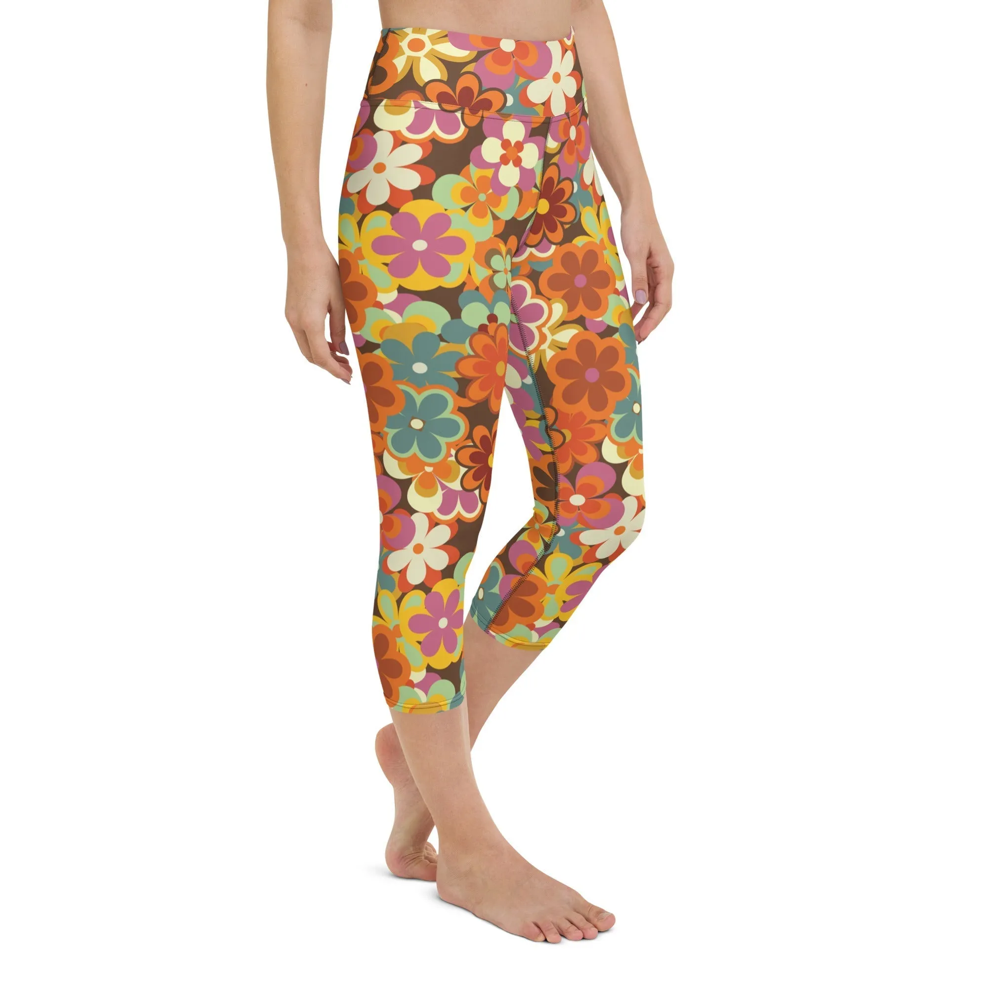 70s Flower Pattern Yoga Capris