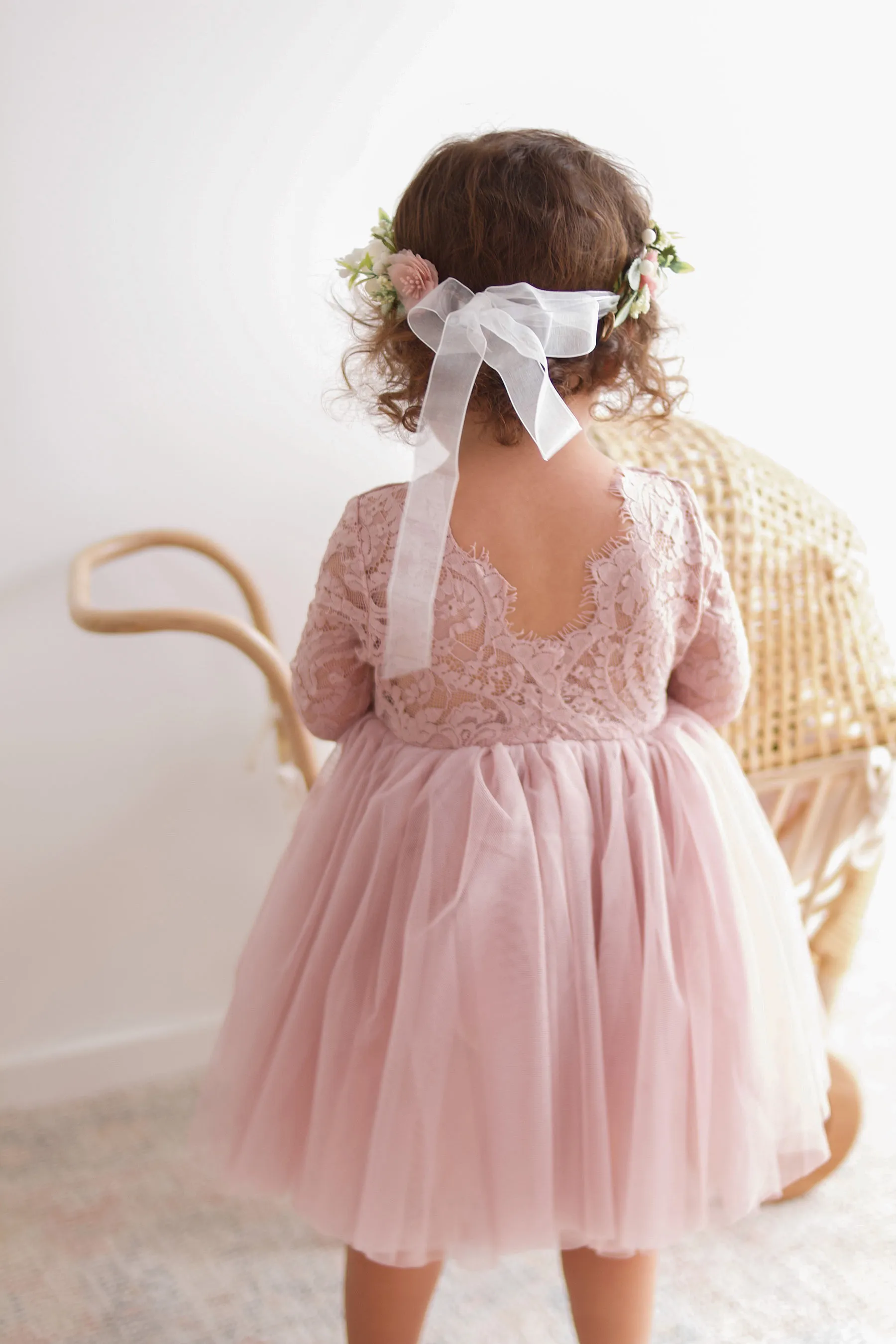 A-line Round Neck Long Sleeves Lace Flower Girl Dresses, FG0157