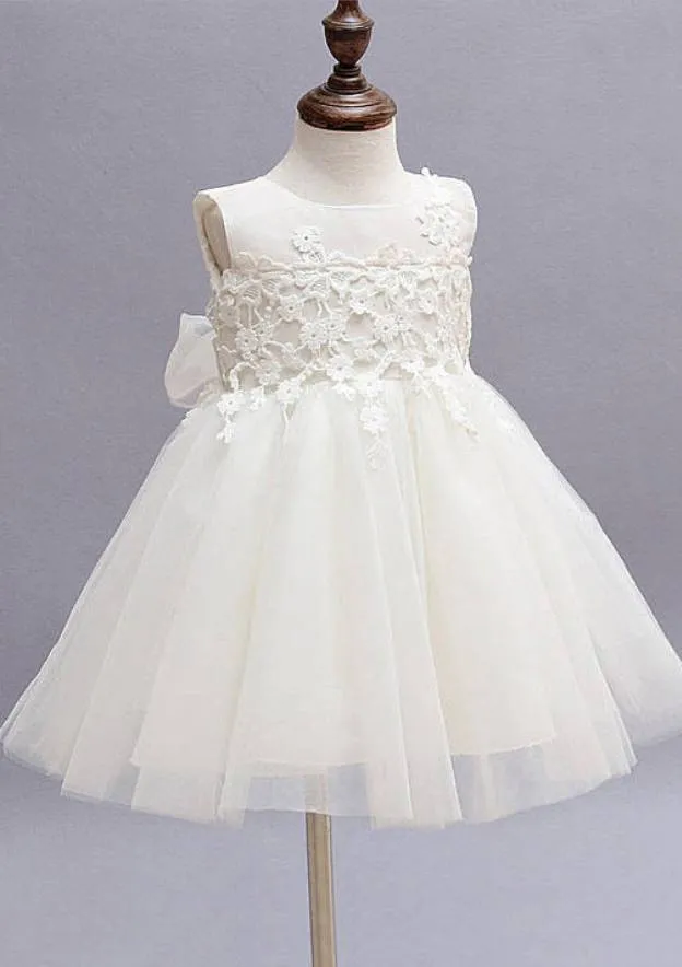 A-line Round Neck Sleeveless Lace Appliques Flower Girl Dresses, FG0110