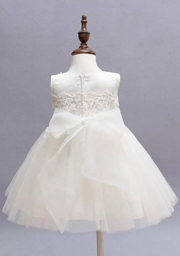 A-line Round Neck Sleeveless Lace Appliques Flower Girl Dresses, FG0110