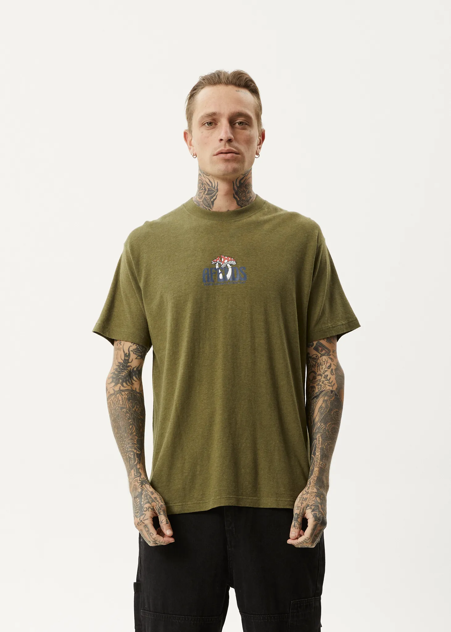 AFENDS Mens Let It Grow - Boxy T-Shirt - Military