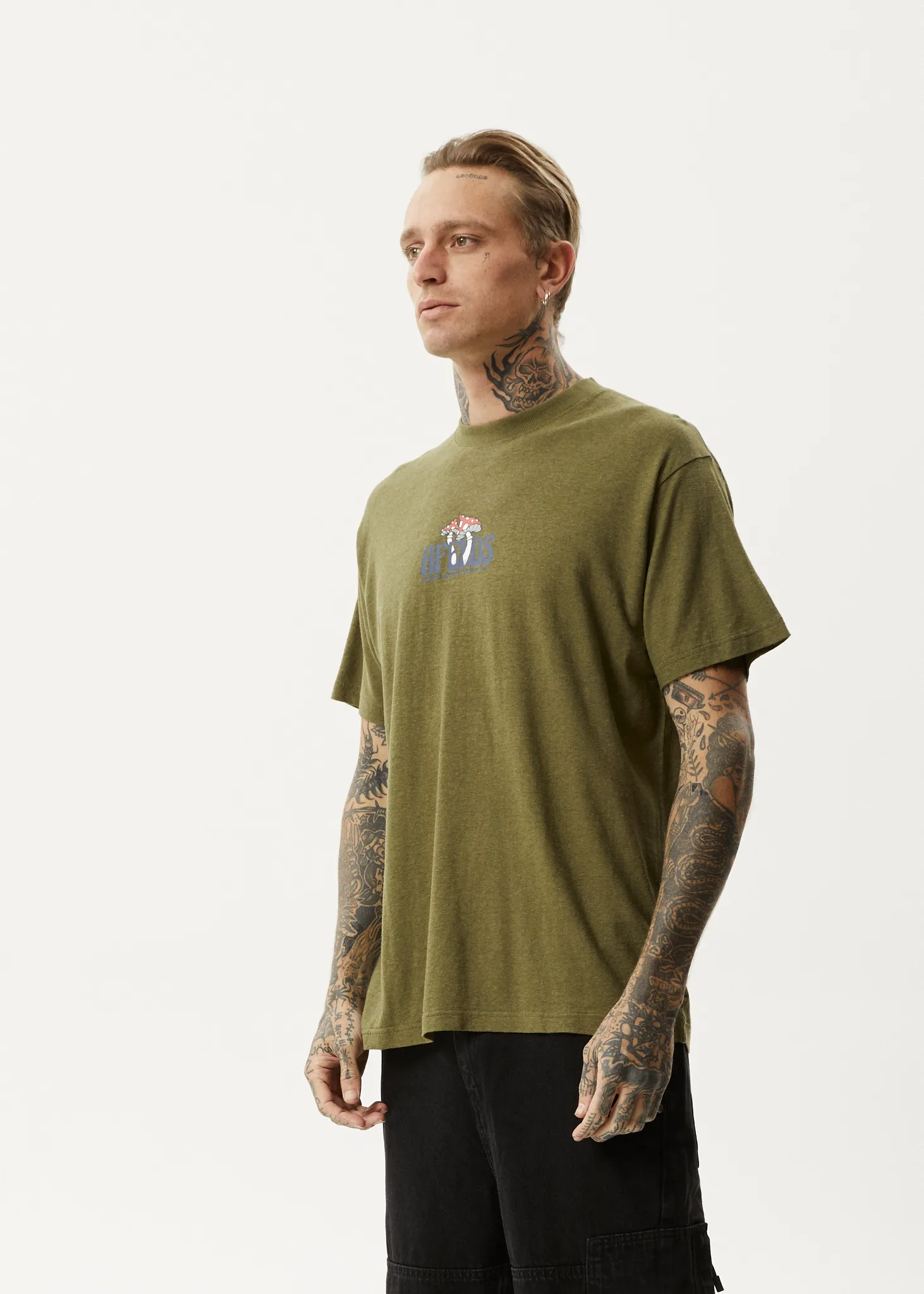 AFENDS Mens Let It Grow - Boxy T-Shirt - Military