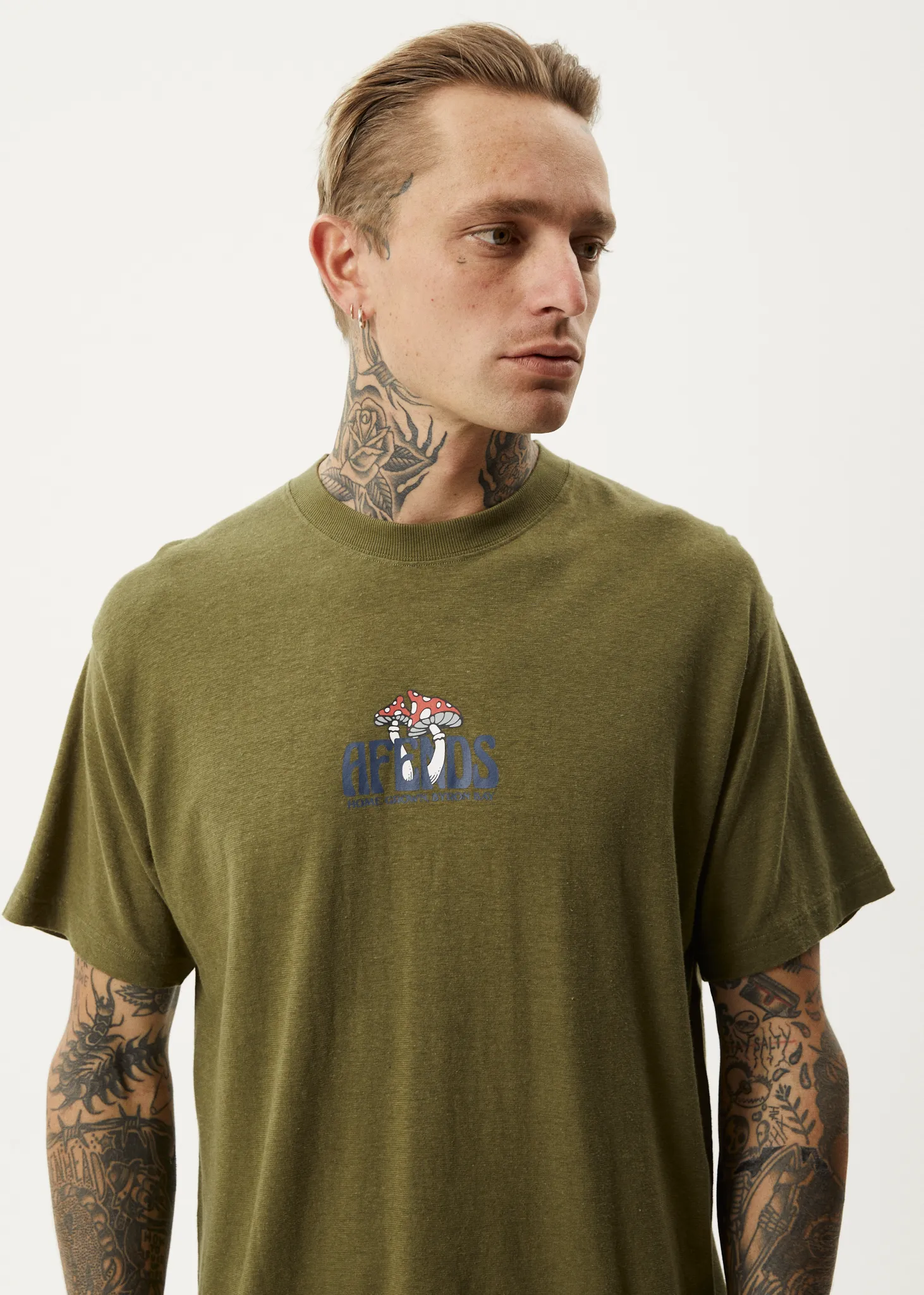 AFENDS Mens Let It Grow - Boxy T-Shirt - Military