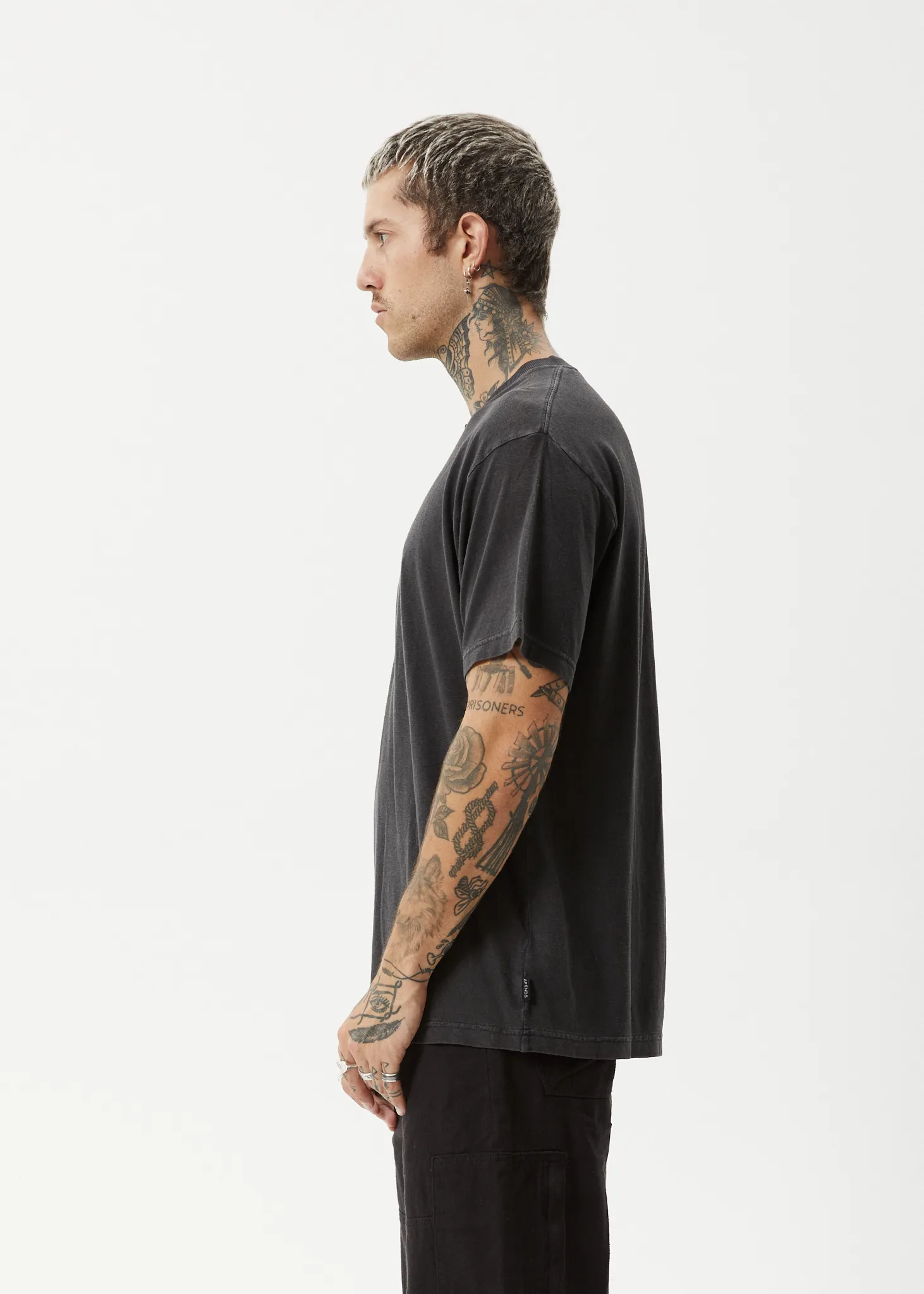 AFENDS Mens Sunflower - Boxy T-Shirt - Stone Black