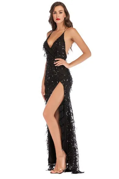 Alese Scroll Sequin Charming Cross Back Mermaid Dress