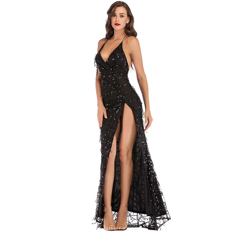 Alese Scroll Sequin Charming Cross Back Mermaid Dress