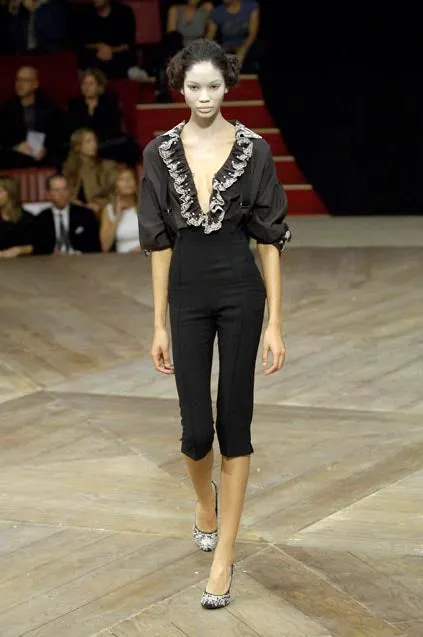 ALEXANDER MCQUEEN BLACK CAPRI PANTS WITH BRACES SUSPENDERS SS 2007