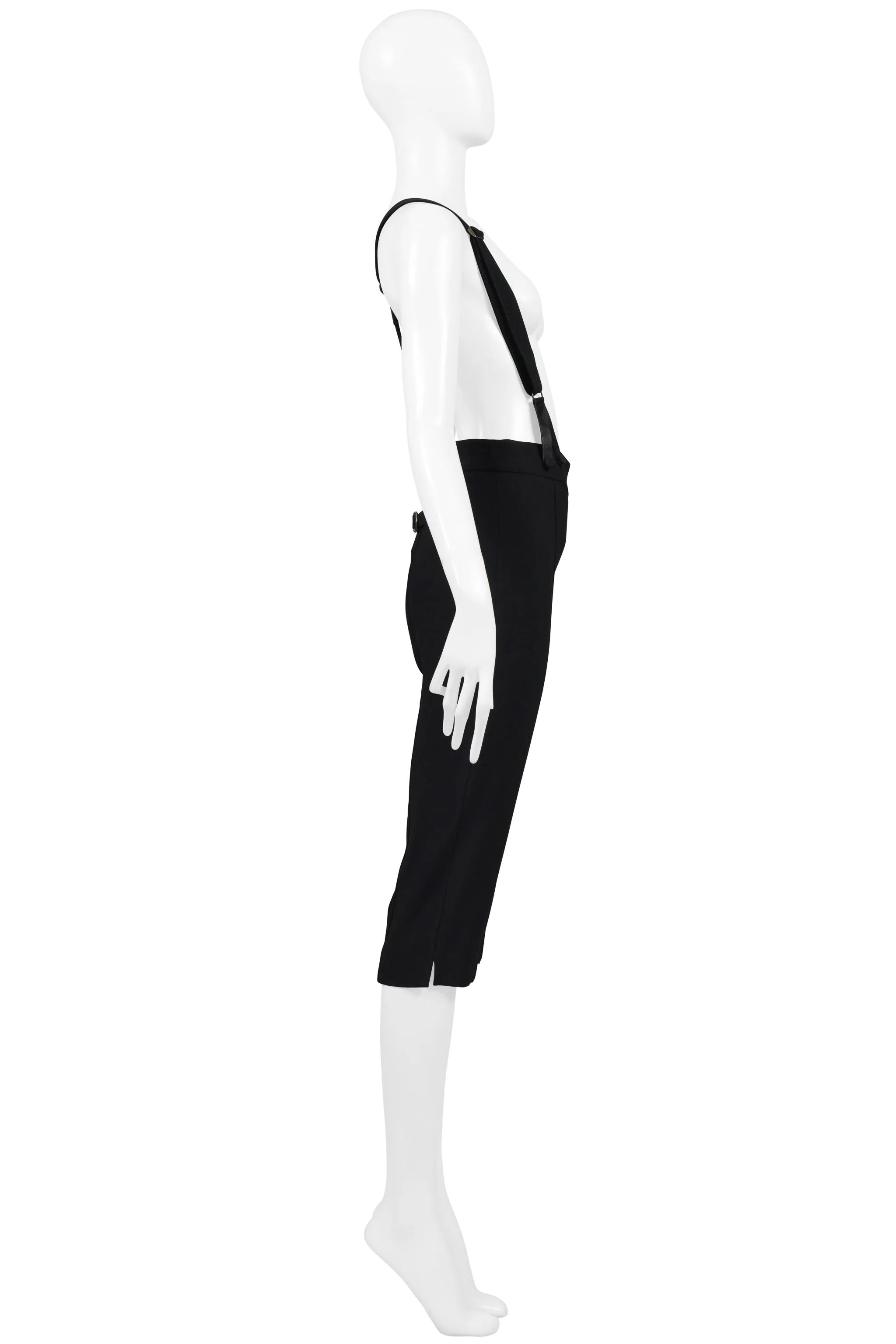 ALEXANDER MCQUEEN BLACK CAPRI PANTS WITH BRACES SUSPENDERS SS 2007