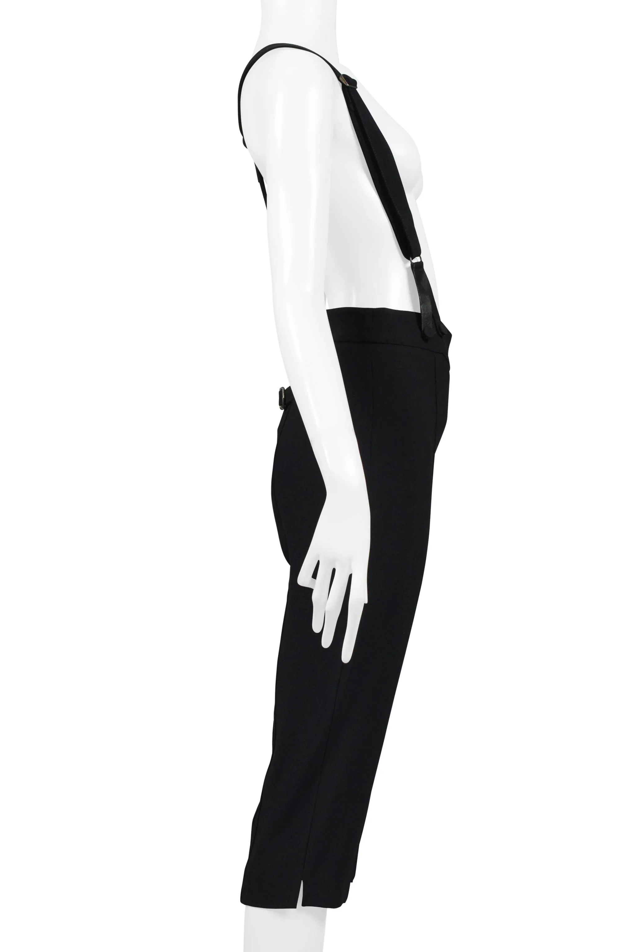 ALEXANDER MCQUEEN BLACK CAPRI PANTS WITH BRACES SUSPENDERS SS 2007