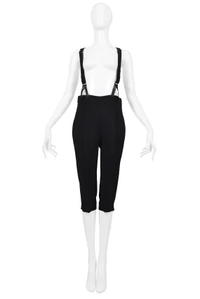 ALEXANDER MCQUEEN BLACK CAPRI PANTS WITH BRACES SUSPENDERS SS 2007