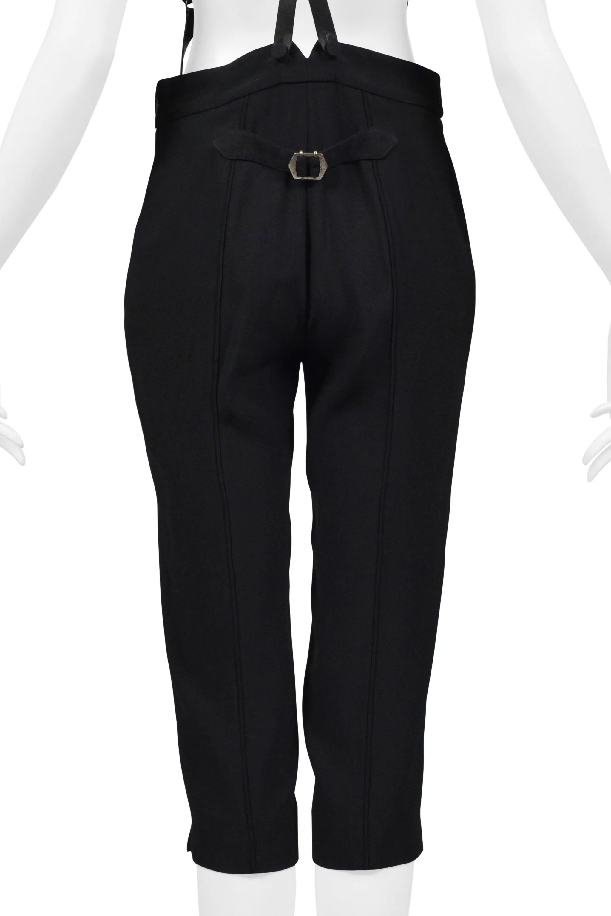 ALEXANDER MCQUEEN BLACK CAPRI PANTS WITH BRACES SUSPENDERS SS 2007