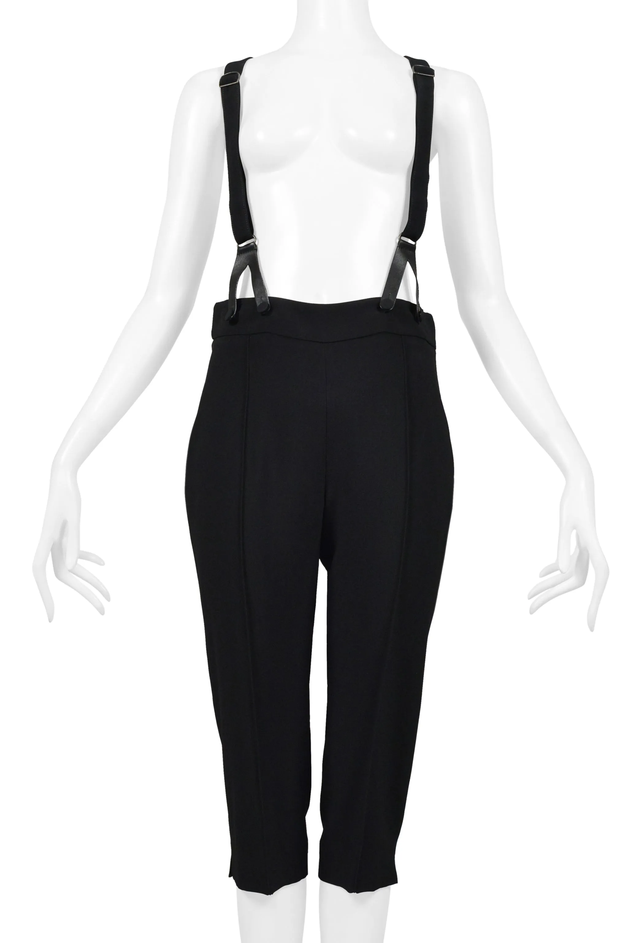 ALEXANDER MCQUEEN BLACK CAPRI PANTS WITH BRACES SUSPENDERS SS 2007