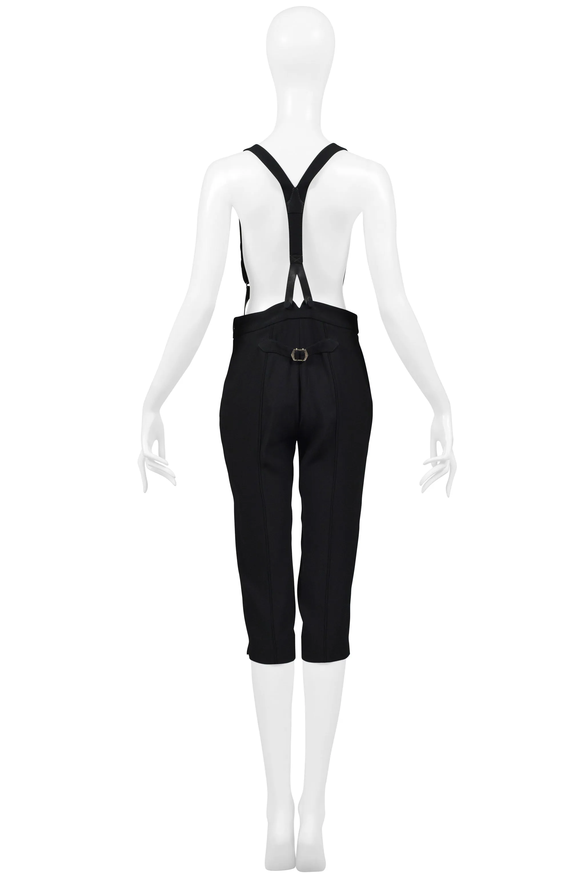 ALEXANDER MCQUEEN BLACK CAPRI PANTS WITH BRACES SUSPENDERS SS 2007