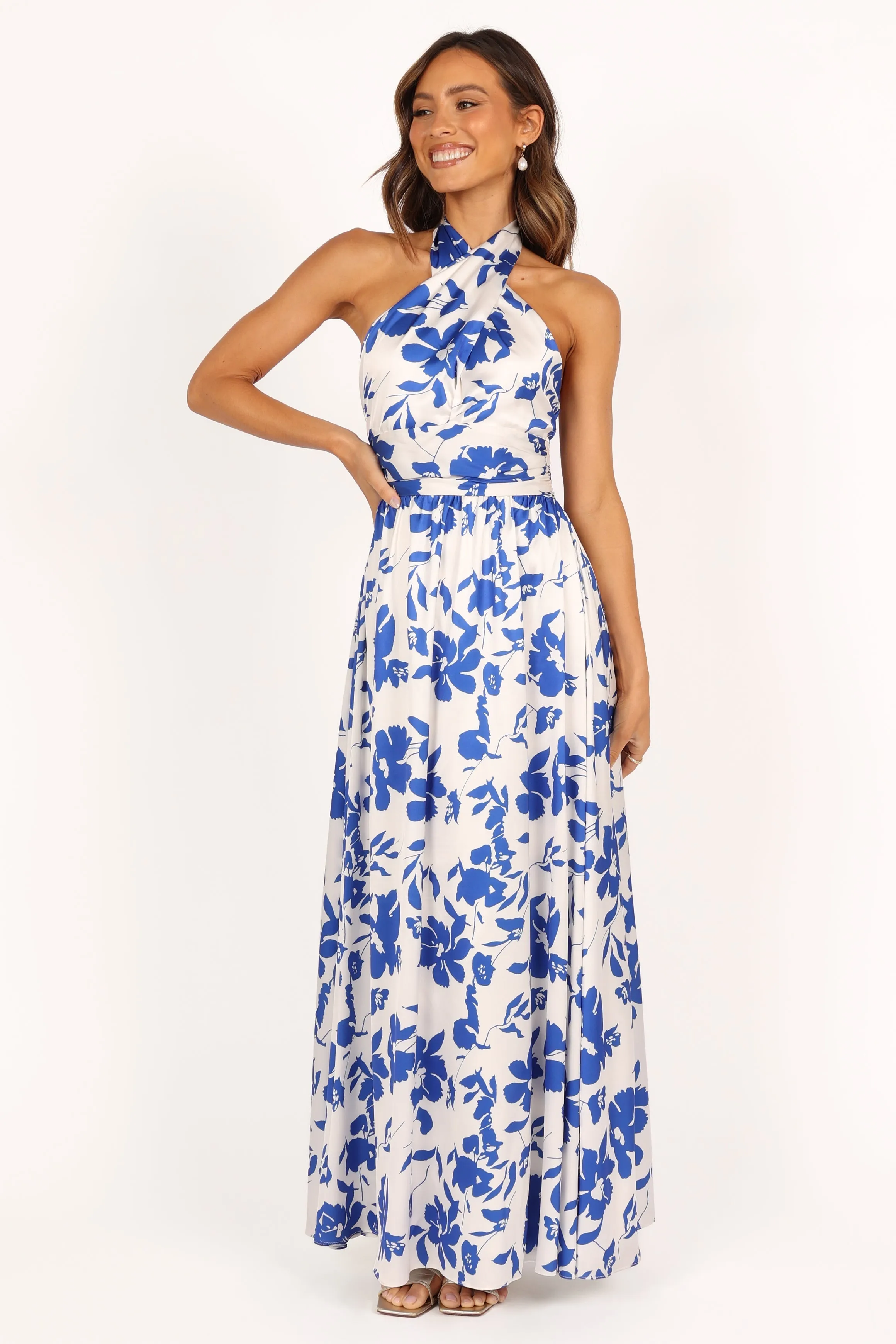 Allora Halter Dress - Blue Floral