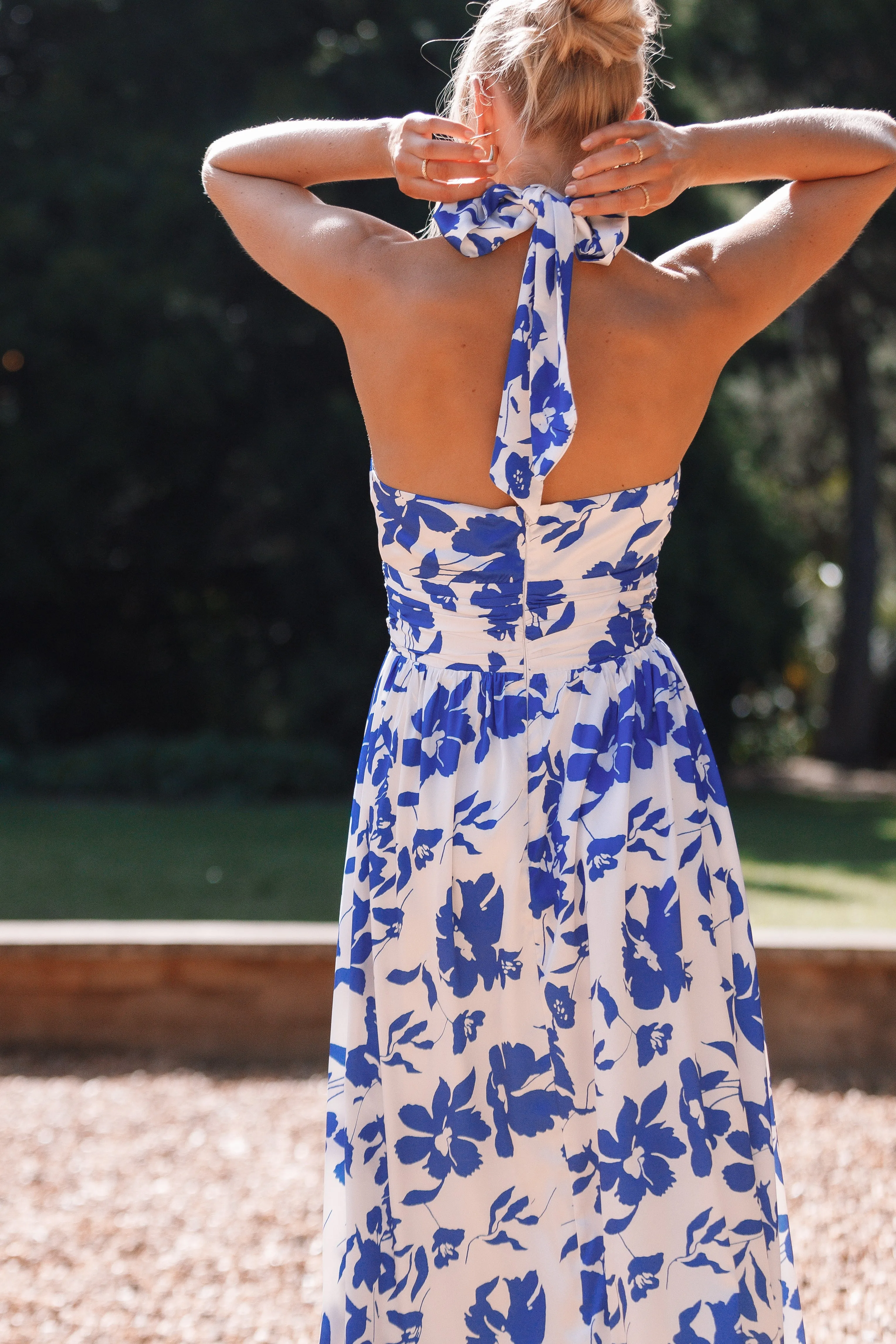 Allora Halter Dress - Blue Floral