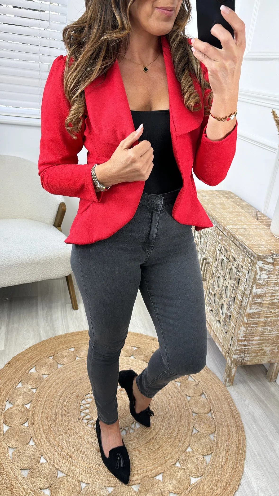 Alyssa Red Lapel Blazer