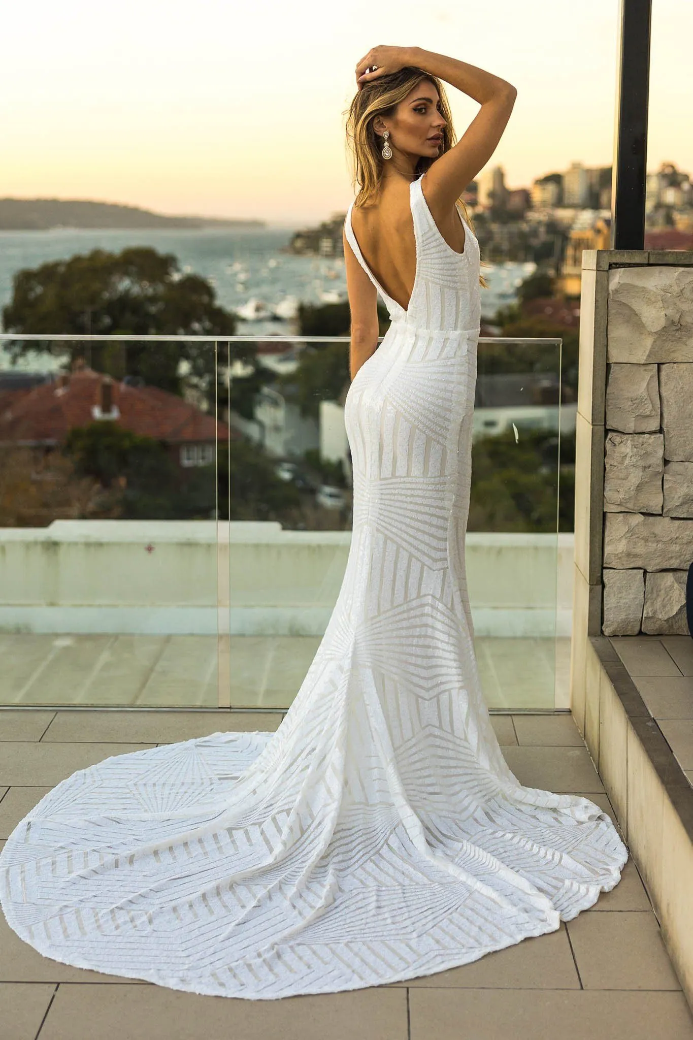 Amalfi Geometric Sequin Gown - White