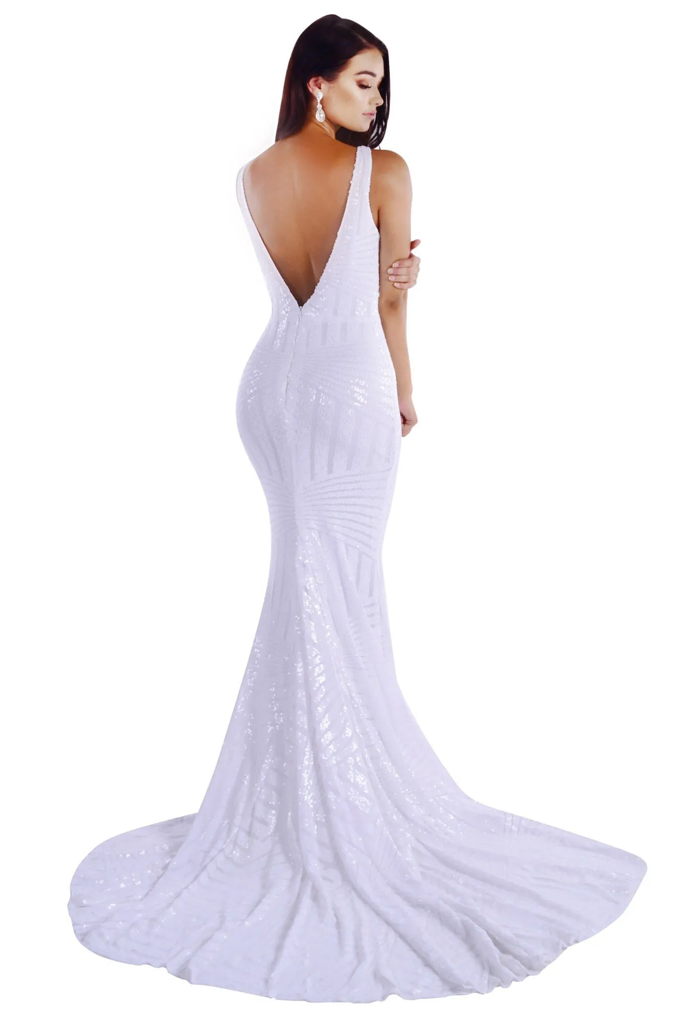 Amalfi Geometric Sequin Gown - White