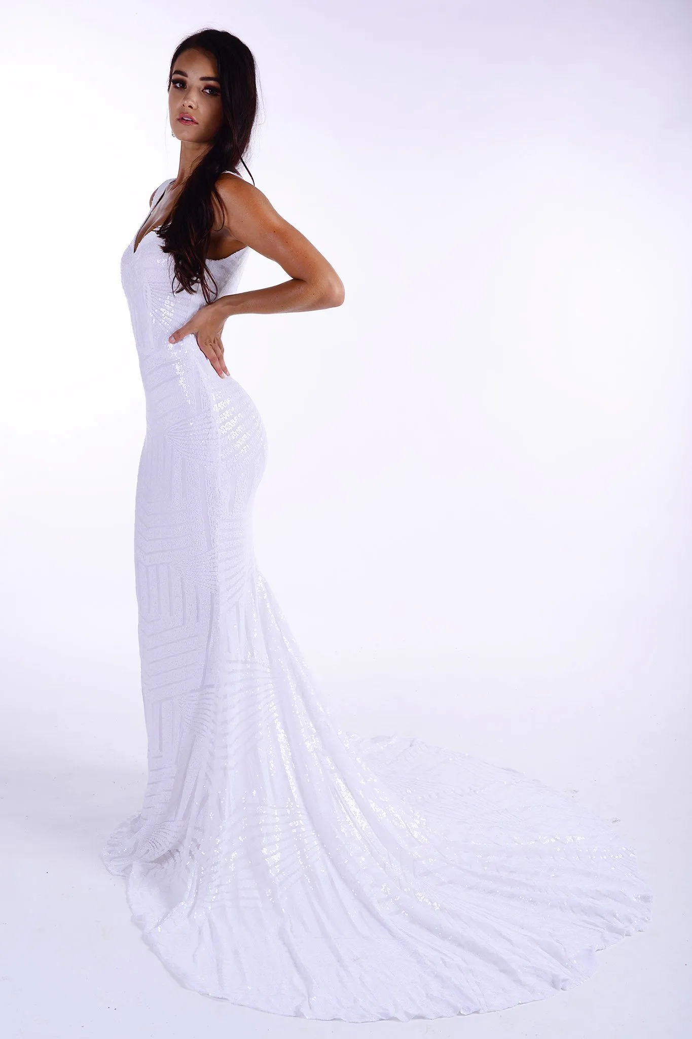 Amalfi Geometric Sequin Gown - White