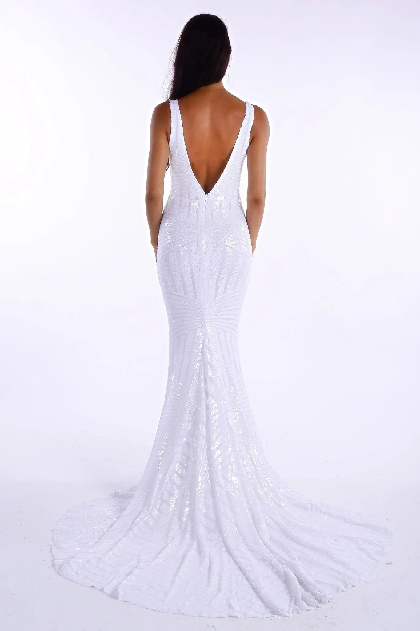 Amalfi Geometric Sequin Gown - White