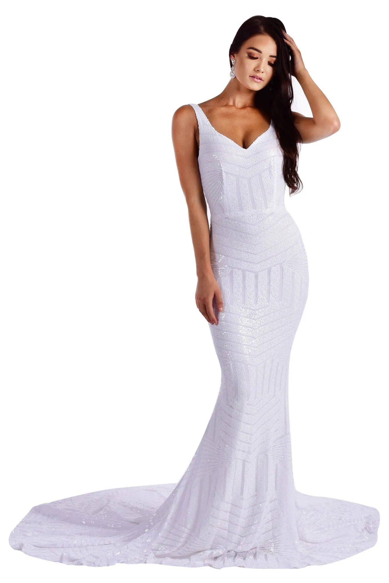 Amalfi Geometric Sequin Gown - White