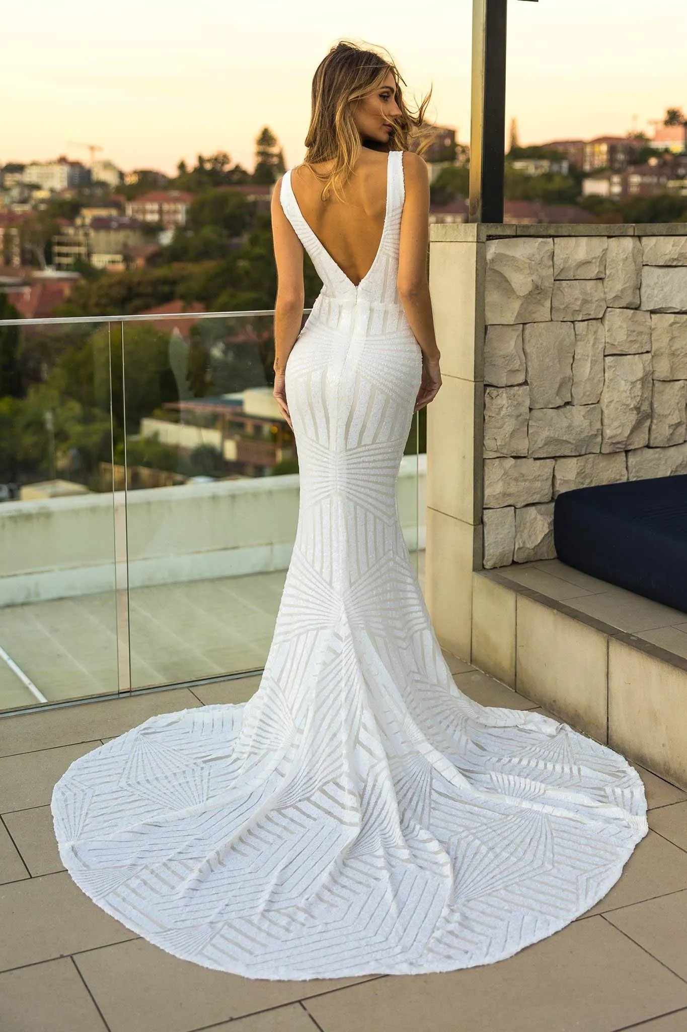 Amalfi Geometric Sequin Gown - White