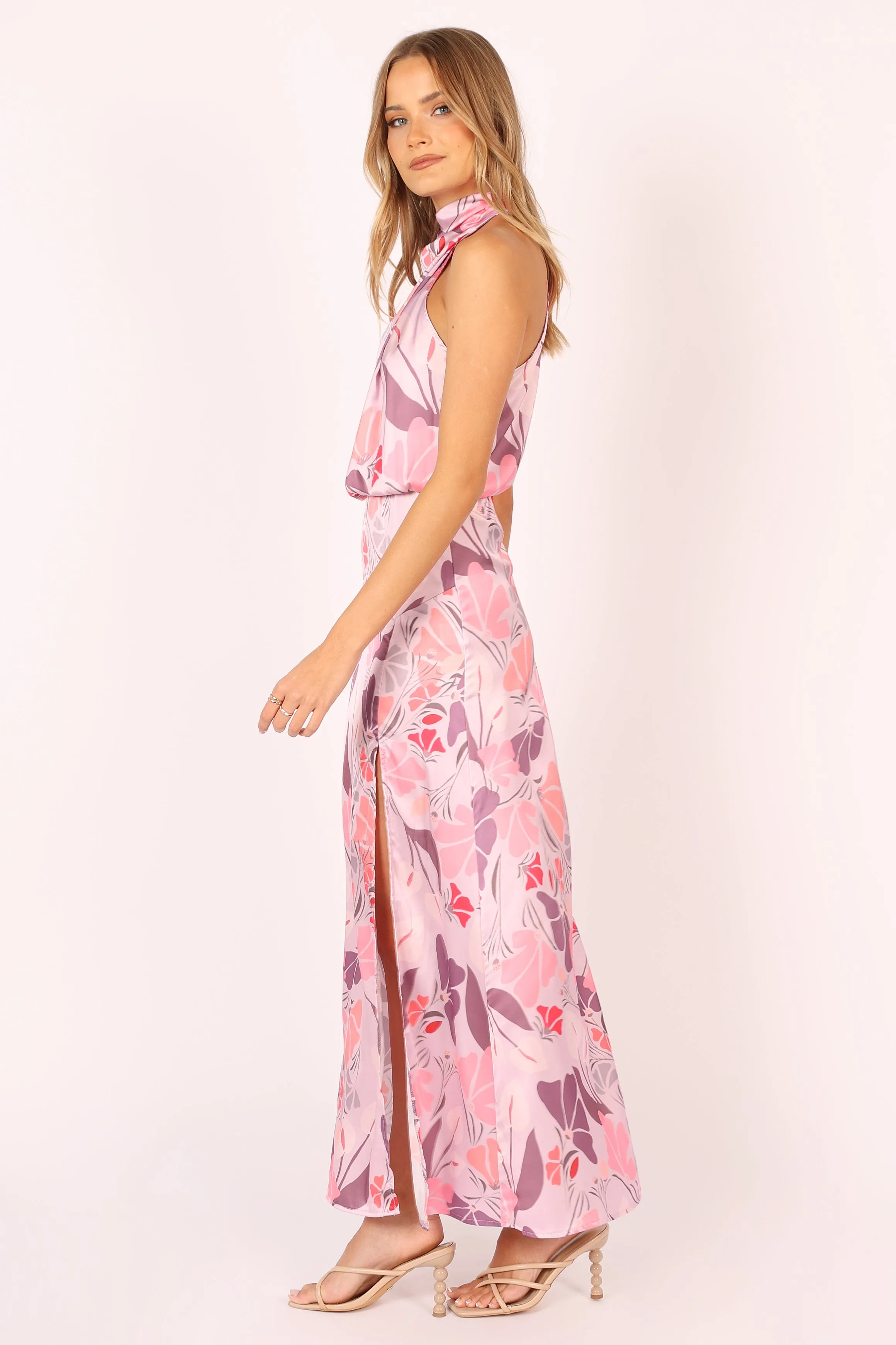 Amelia Halterneck Maxi Dress - Pink Floral