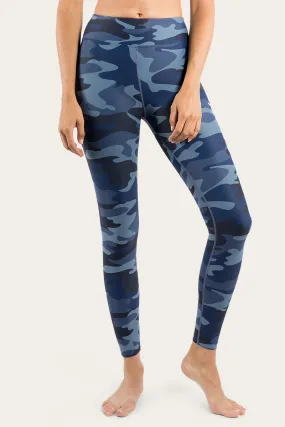 Anika Womens Full length Tights - Navy with Camo Print