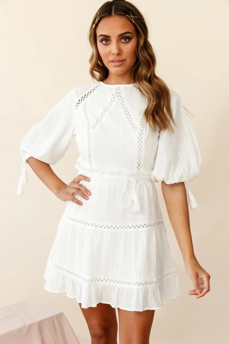 Antonia Half Puff Sleeve Crochet Detail Dress White