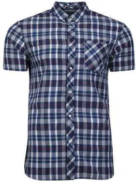 Archie Short Sleeve Cotton Checked Shirt in Ocean / Estate Blue - Le Shark