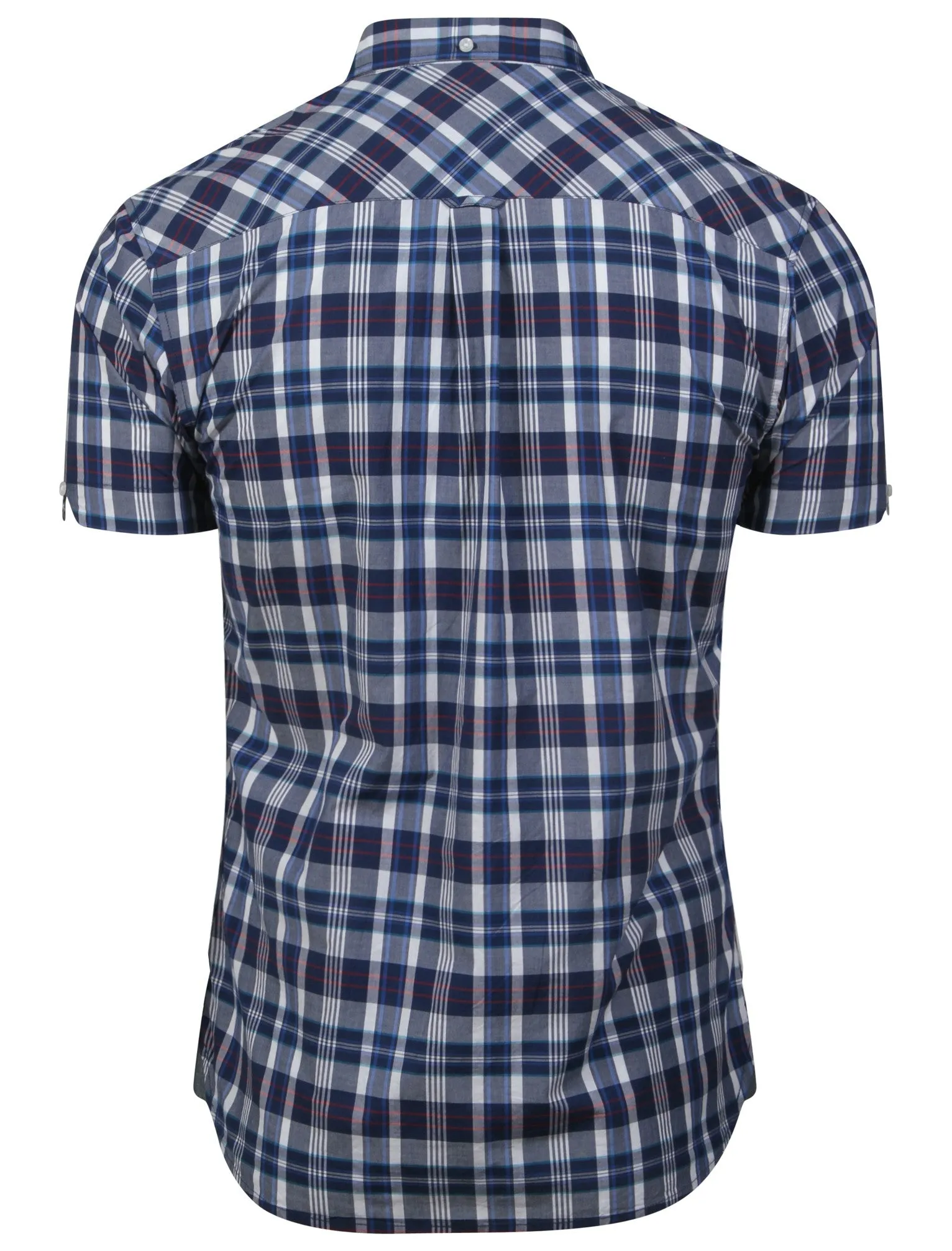 Archie Short Sleeve Cotton Checked Shirt in Ocean / Estate Blue - Le Shark