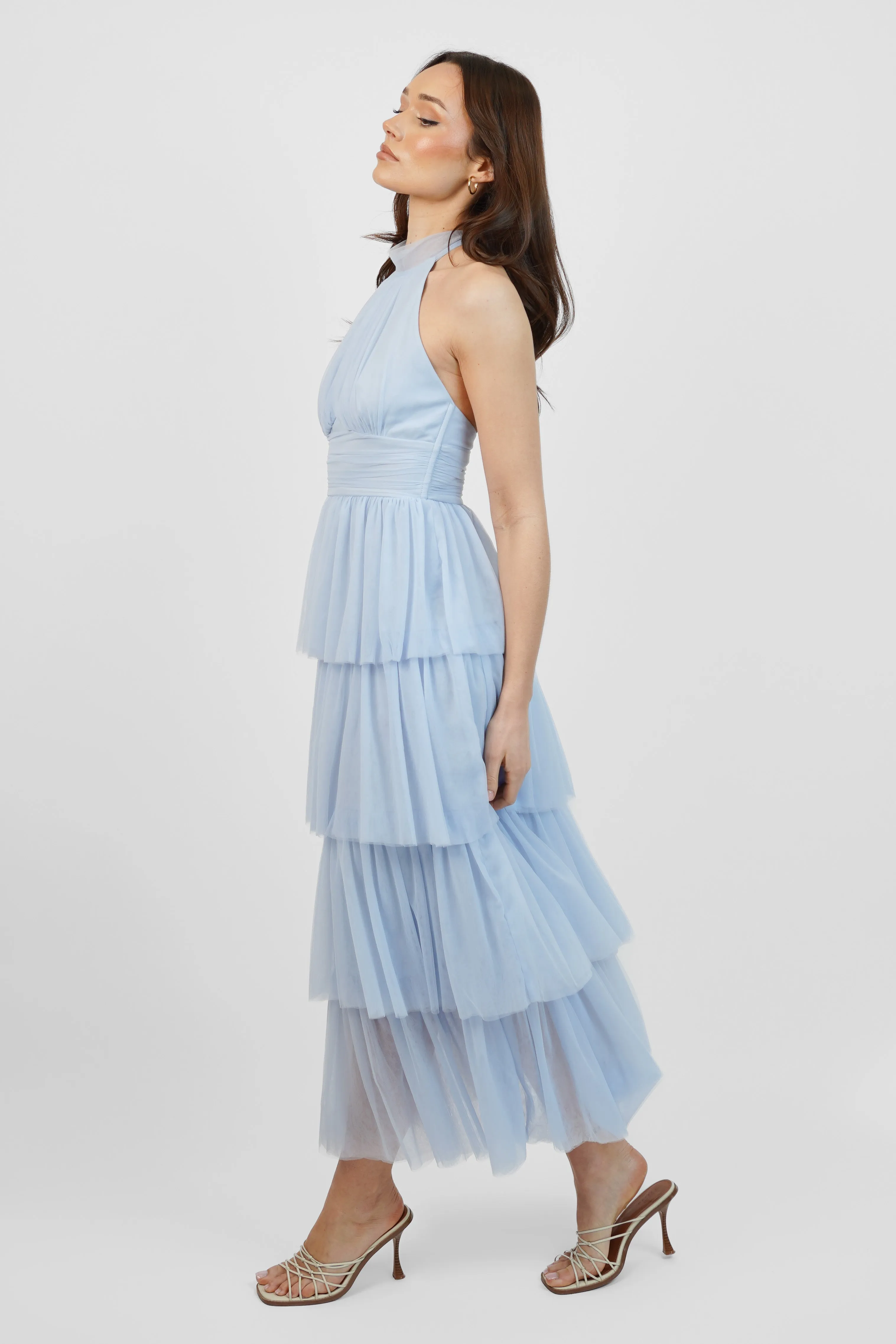 Ariana Tulle Maxi Dress in Light Blue