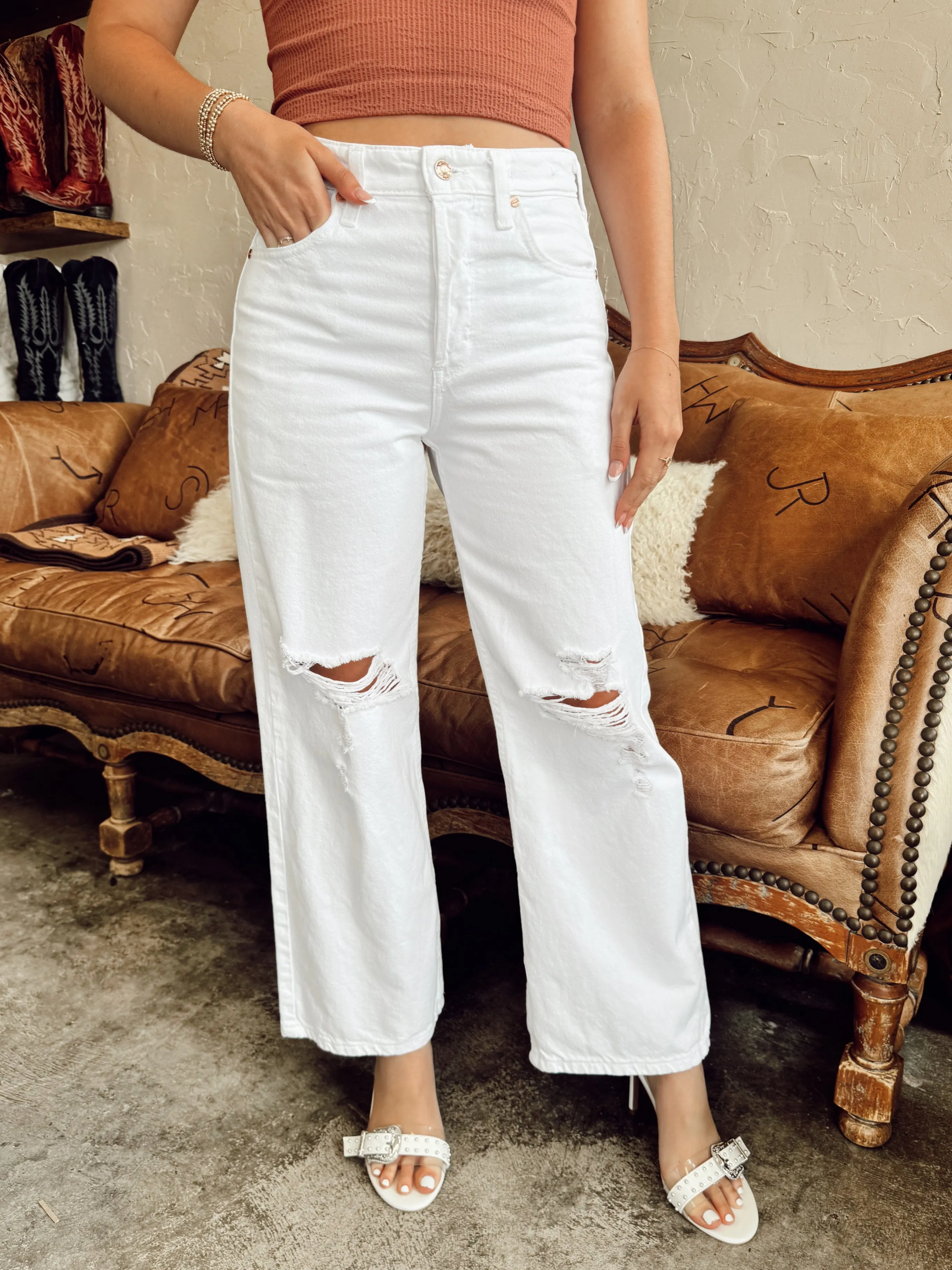 Ariat White Tomboy Wide Jeans