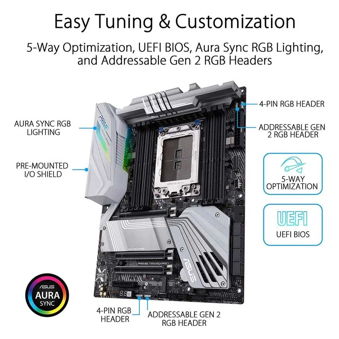 ASUS Prime TRX40-Pro AMD sTRX4 ATX Motherboard with M.2 Aura Sync and USB 3.2