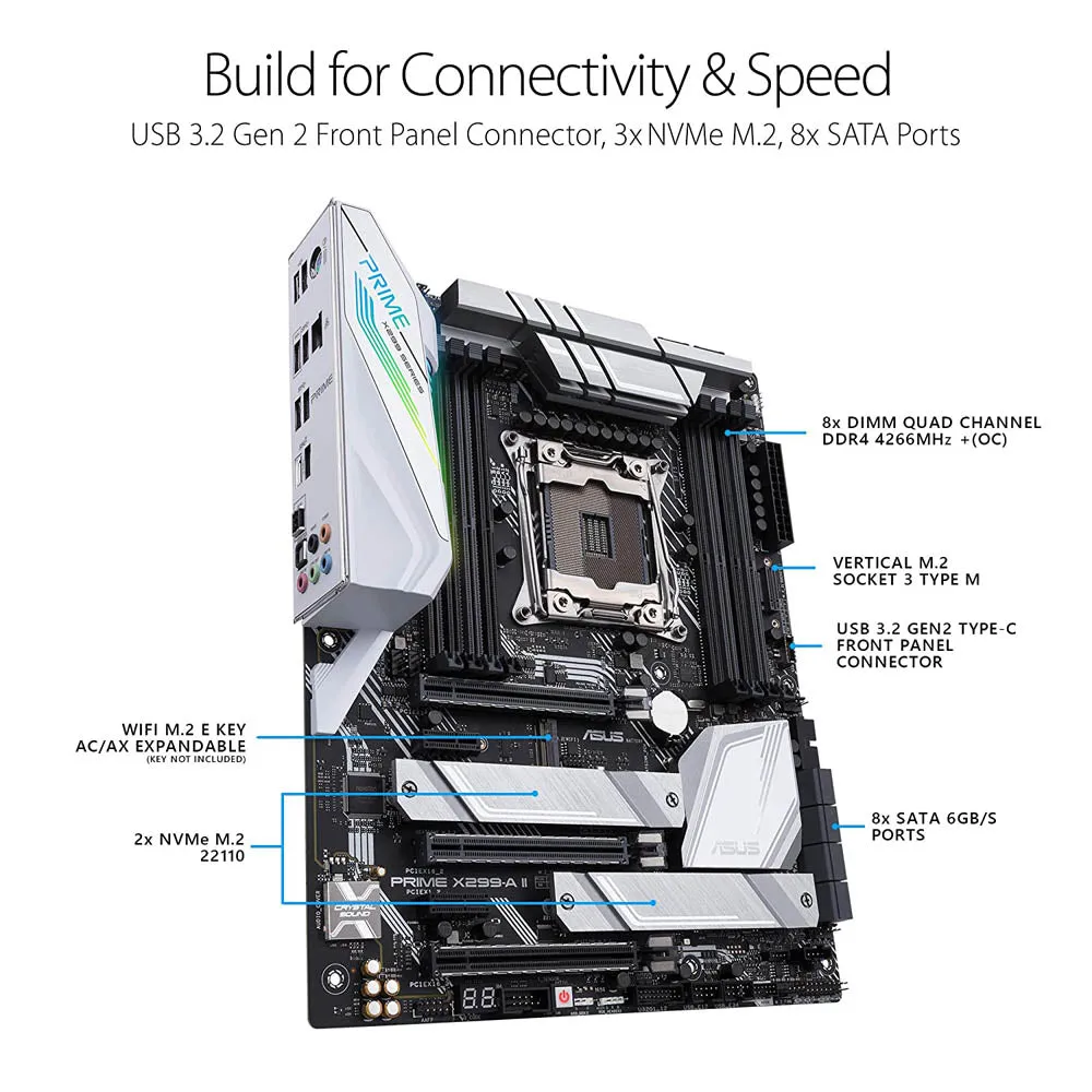 ASUS PRIME X299-A II Intel X299 LGA 2066 ATX Motherboard with USB 3.2 Gen 2 Type-C and Triple M.2