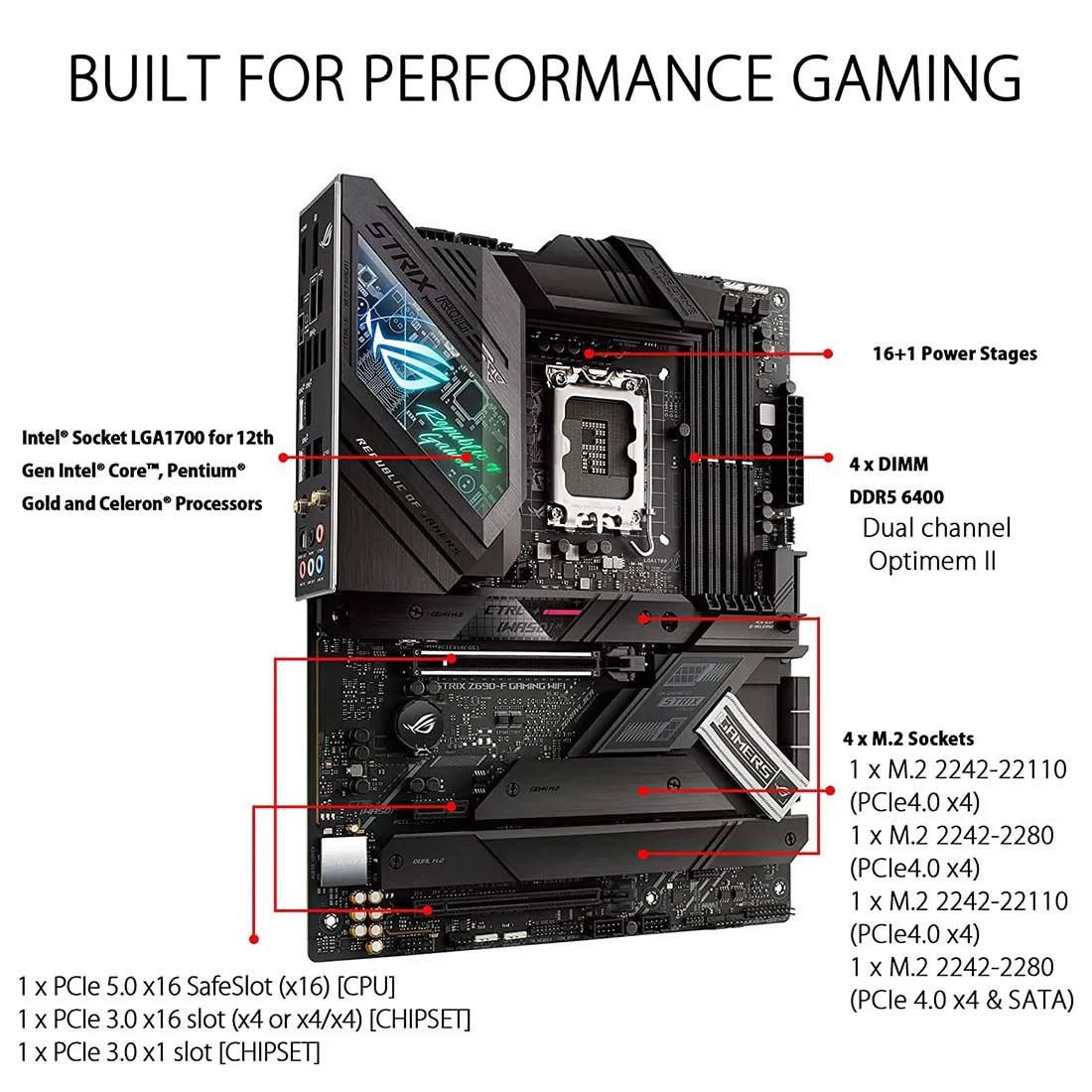 ASUS ROG STRIX Z690-F GAMING WIFI Intel Z690 LGA 1700 ATX Motherboard with PCIe 5.0 WIFI 6E and Four M.2 Slots