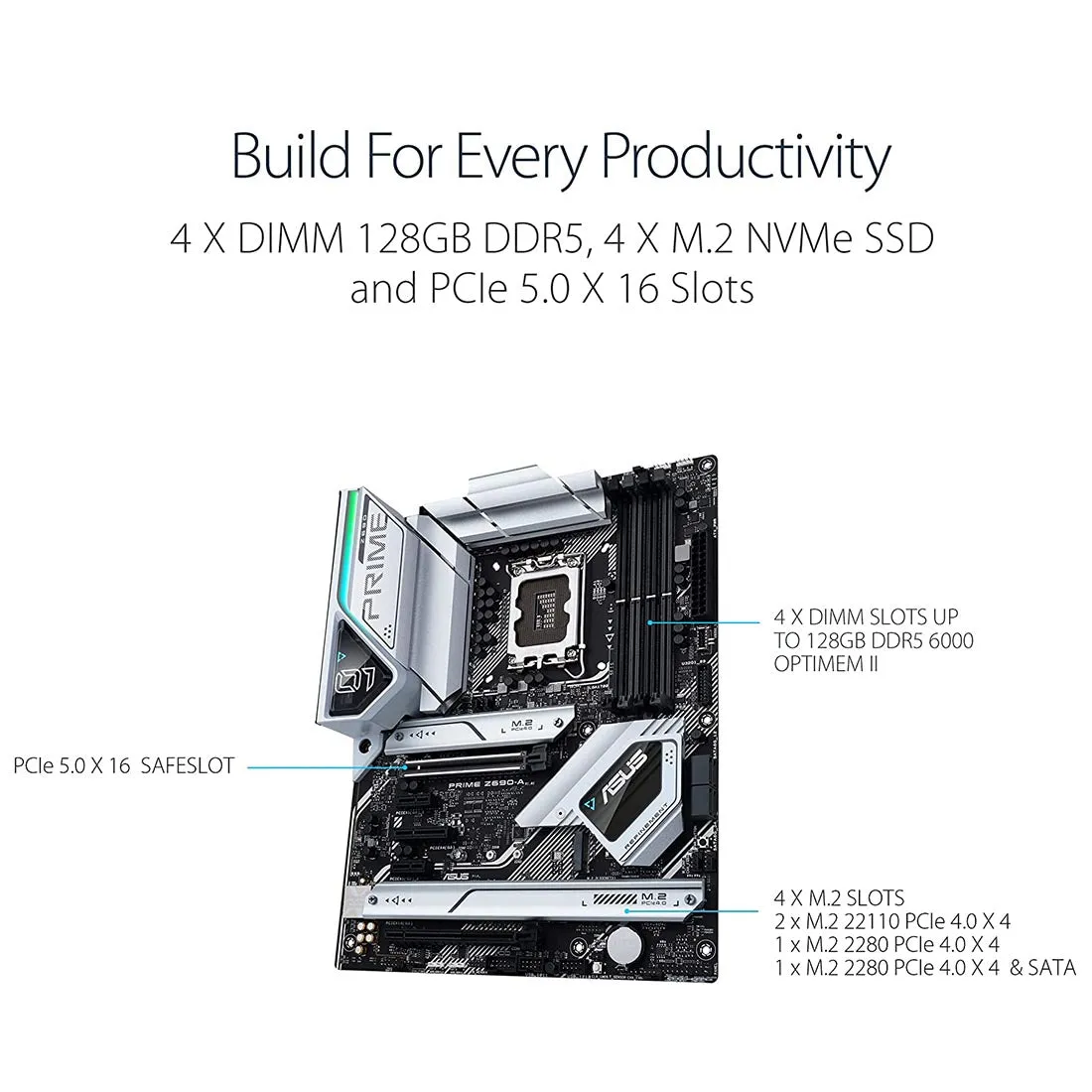 ASUS Z690 PRIME Z690-A Intel Z690 LGA 1700 DDR5 ATX Motherboard with PCIe 5.0 Thunderbolt 4 Header and Four M.2 Slots