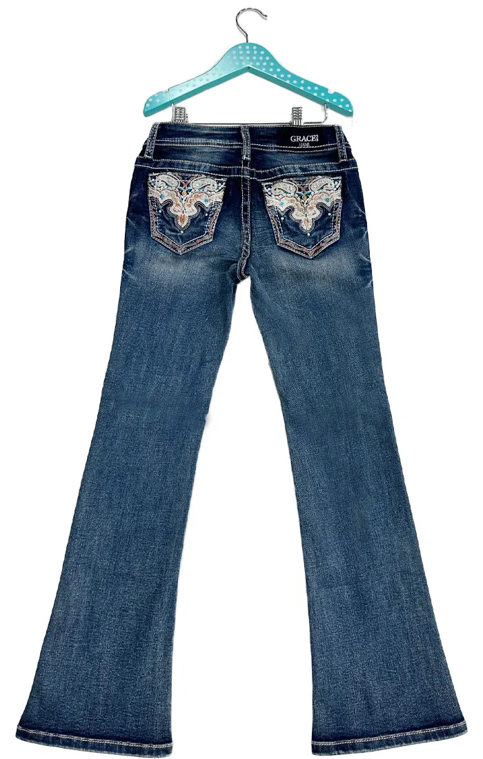 Aztec Detail  Embroidery Girls Bootcut Jeans