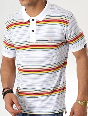 Bakersfield Striped Cotton Jersey Polo Shirt in Bright White - Tokyo Laundry