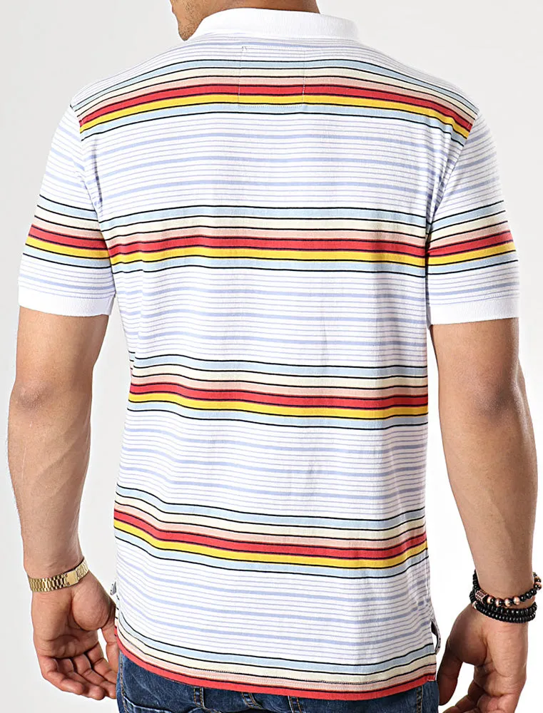 Bakersfield Striped Cotton Jersey Polo Shirt in Bright White - Tokyo Laundry