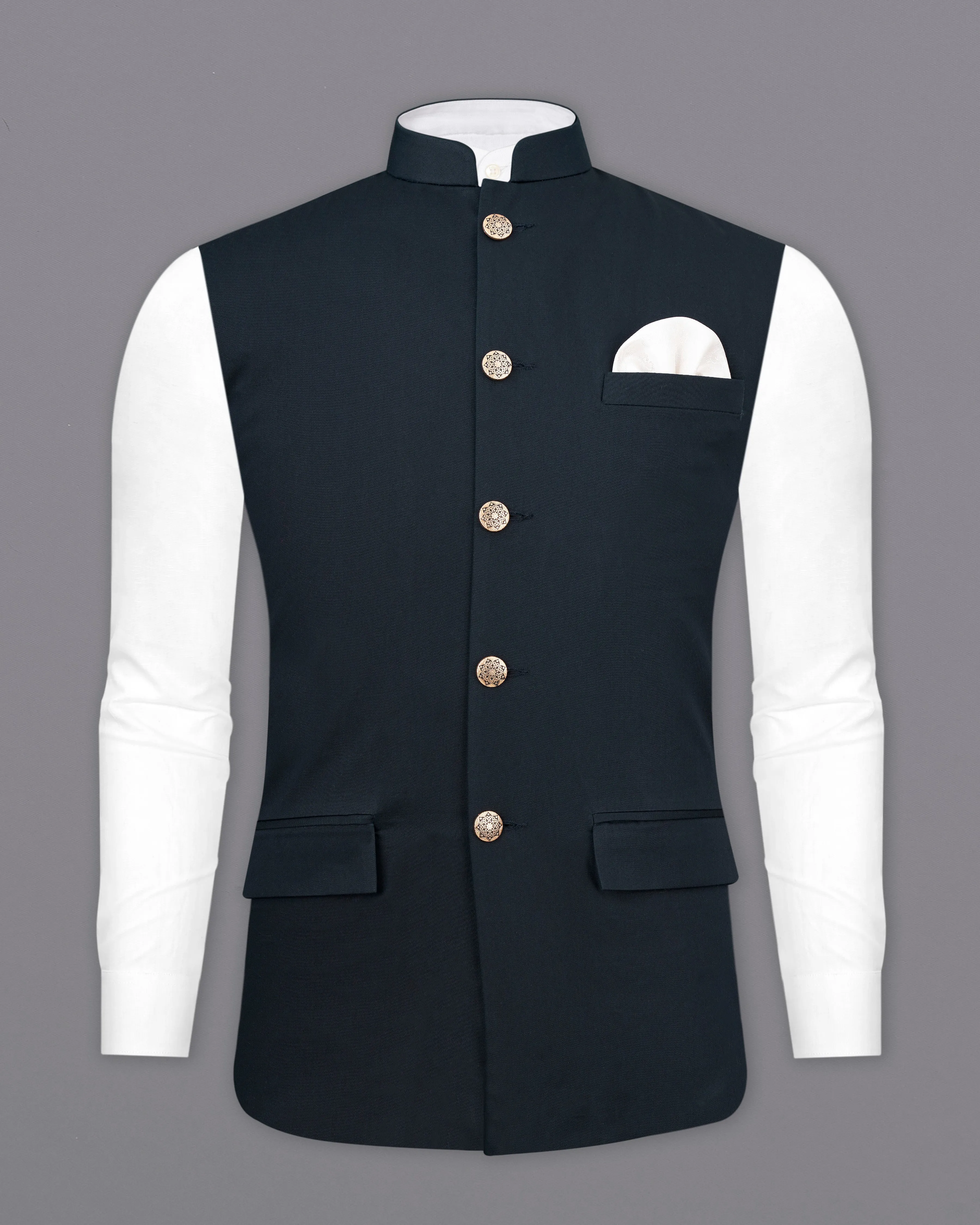 Baltic Sea Blue Premium Cotton Nehru Jacket