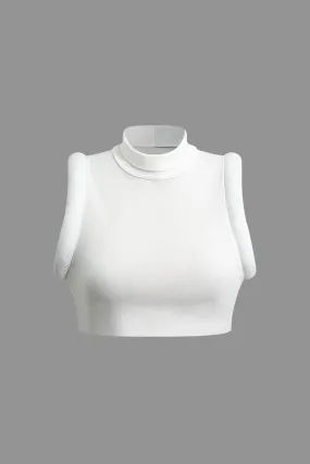 Basic Solid Mock Neck Crop Tank Top